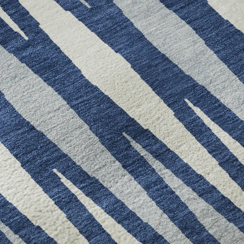 8' Navy Blue And Ivory Geometric Washable Round Rug With UV Protection Photo 9