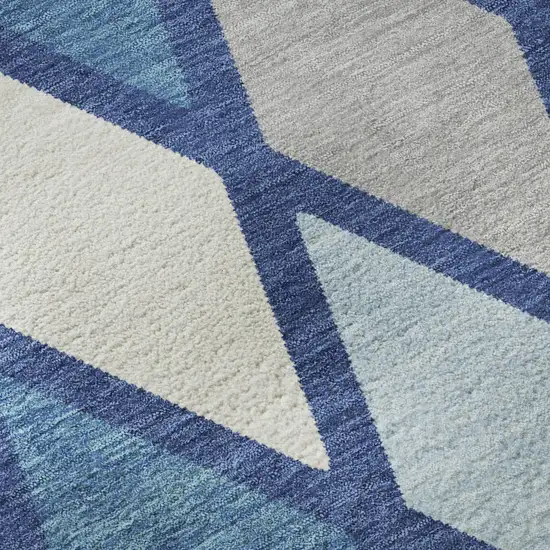 8' Navy Blue And Ivory Geometric Washable Round Rug With UV Protection Photo 9