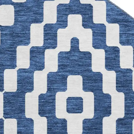 8' Navy Blue And Ivory Geometric Washable Round Rug With UV Protection Photo 3