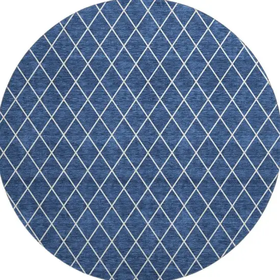8' Navy Blue And Ivory Geometric Washable Round Rug With UV Protection Photo 3