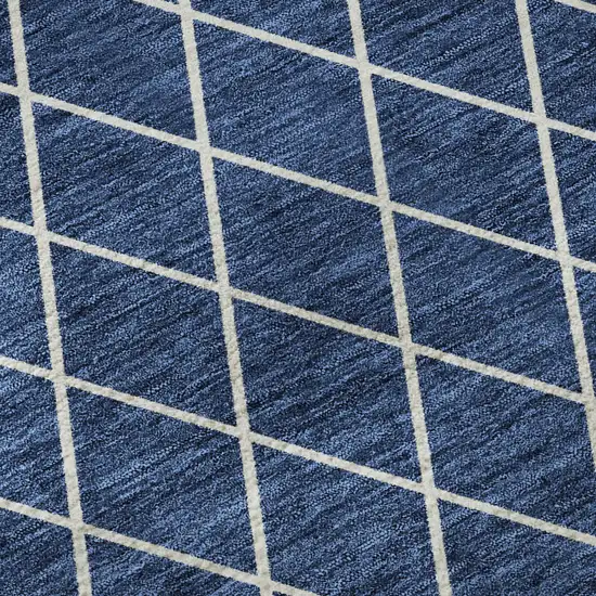 8' Navy Blue And Ivory Geometric Washable Round Rug With UV Protection Photo 8