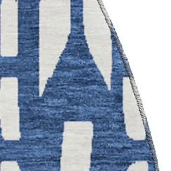 8' Navy Blue And Ivory Geometric Washable Round Rug With UV Protection Photo 2