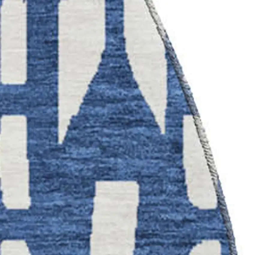 8' Navy Blue And Ivory Geometric Washable Round Rug With UV Protection Photo 2