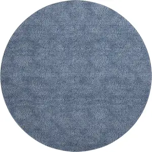 Photo of 8' Navy Blue And Ivory Geometric Washable Round Rug With UV Protection