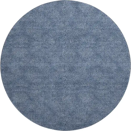 8' Navy Blue And Ivory Geometric Washable Round Rug With UV Protection Photo 1