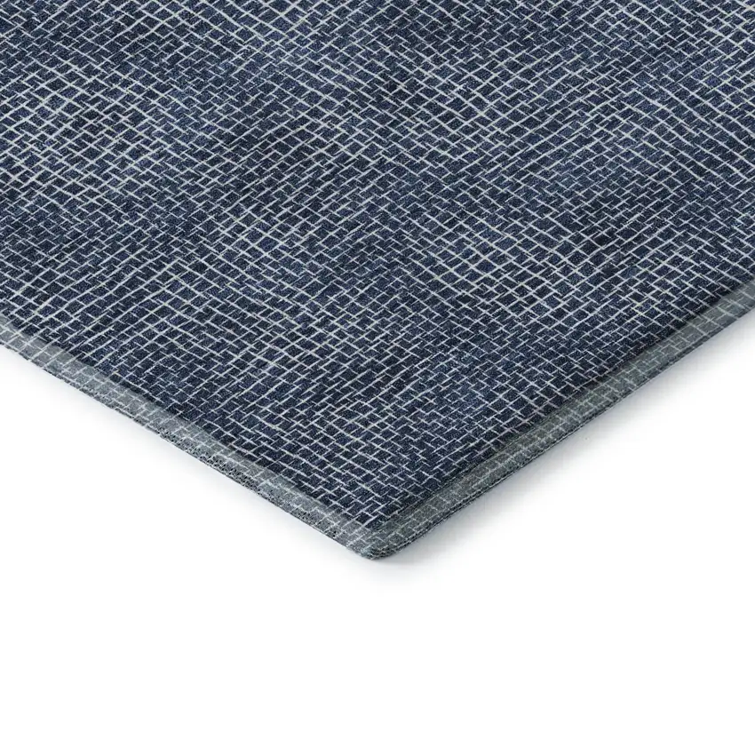 8' Navy Blue And Ivory Geometric Washable Round Rug With UV Protection Photo 5