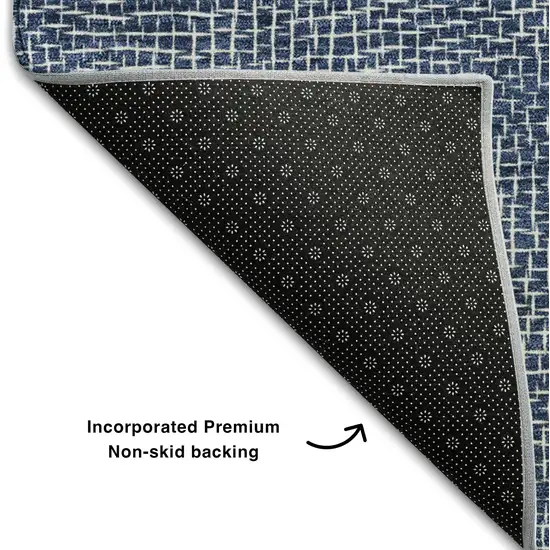 8' Navy Blue And Ivory Geometric Washable Round Rug With UV Protection Photo 4