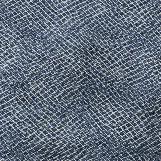 8' Navy Blue And Ivory Geometric Washable Round Rug With UV Protection Photo 7