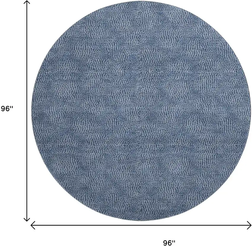 8' Navy Blue And Ivory Geometric Washable Round Rug With UV Protection Photo 8