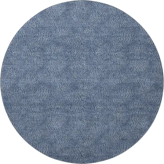 8' Navy Blue And Ivory Geometric Washable Round Rug With UV Protection Photo 2