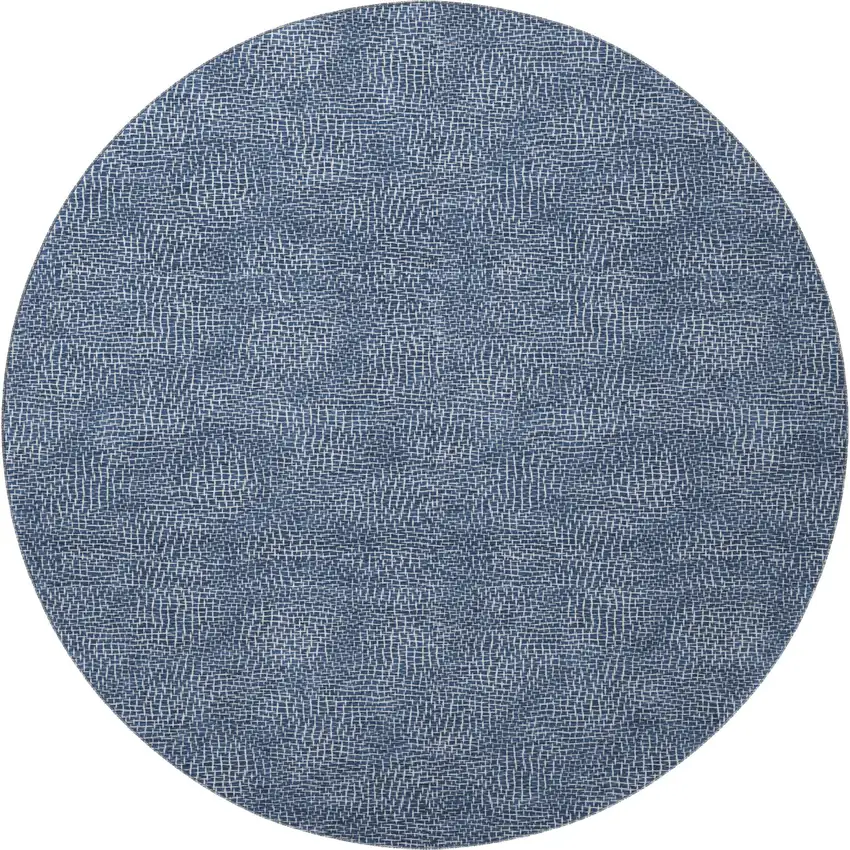 8' Navy Blue And Ivory Geometric Washable Round Rug With UV Protection Photo 2