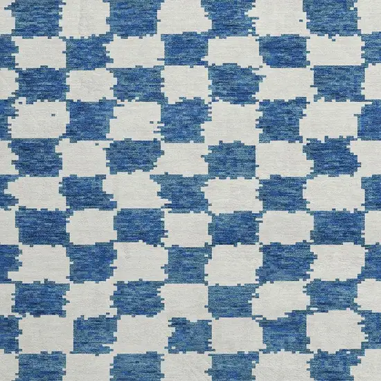 8' Navy Blue And Ivory Geometric Washable Round Rug With UV Protection Photo 3