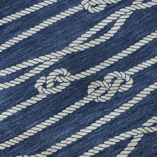 8' Navy Blue And Ivory Nautical Washable Round Rug With UV Protection Photo 9