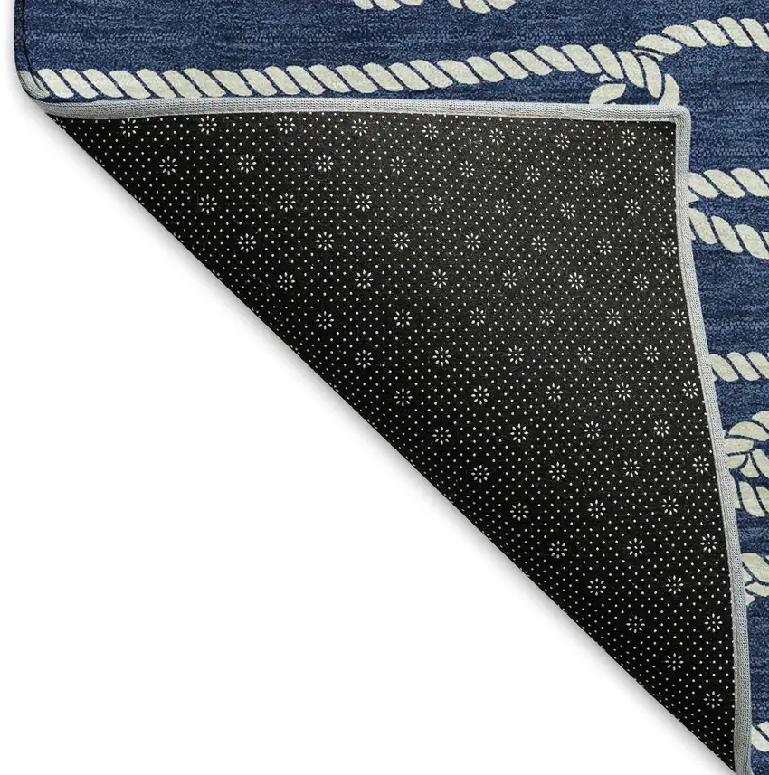 8' Navy Blue And Ivory Nautical Washable Round Rug With UV Protection Photo 7