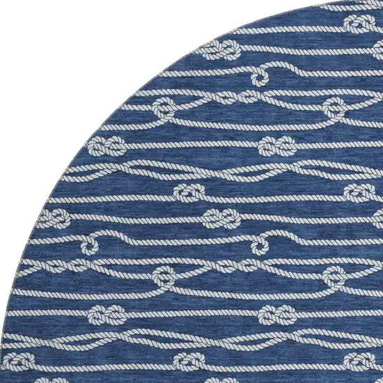 8' Navy Blue And Ivory Nautical Washable Round Rug With UV Protection Photo 4