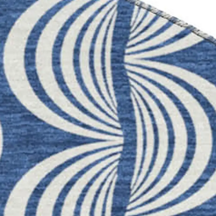 8' Navy Blue And Ivory Ogee Washable Round Rug With UV Protection Photo 2