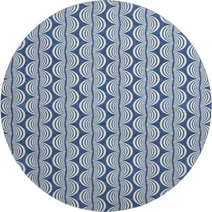 Photo of 8' Navy Blue And Ivory Ogee Washable Round Rug With UV Protection