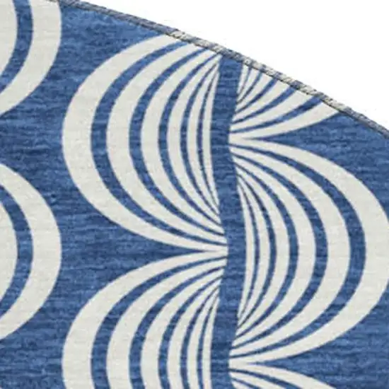 8' Navy Blue And Ivory Ogee Washable Round Rug With UV Protection Photo 3