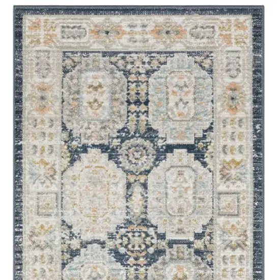 8' Navy Blue And Ivory Oriental Runner Rug Photo 4