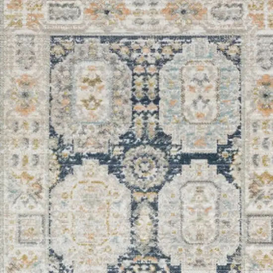 8' Navy Blue And Ivory Oriental Runner Rug Photo 3