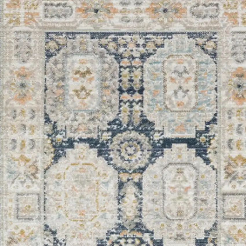 8' Navy Blue And Ivory Oriental Runner Rug Photo 3