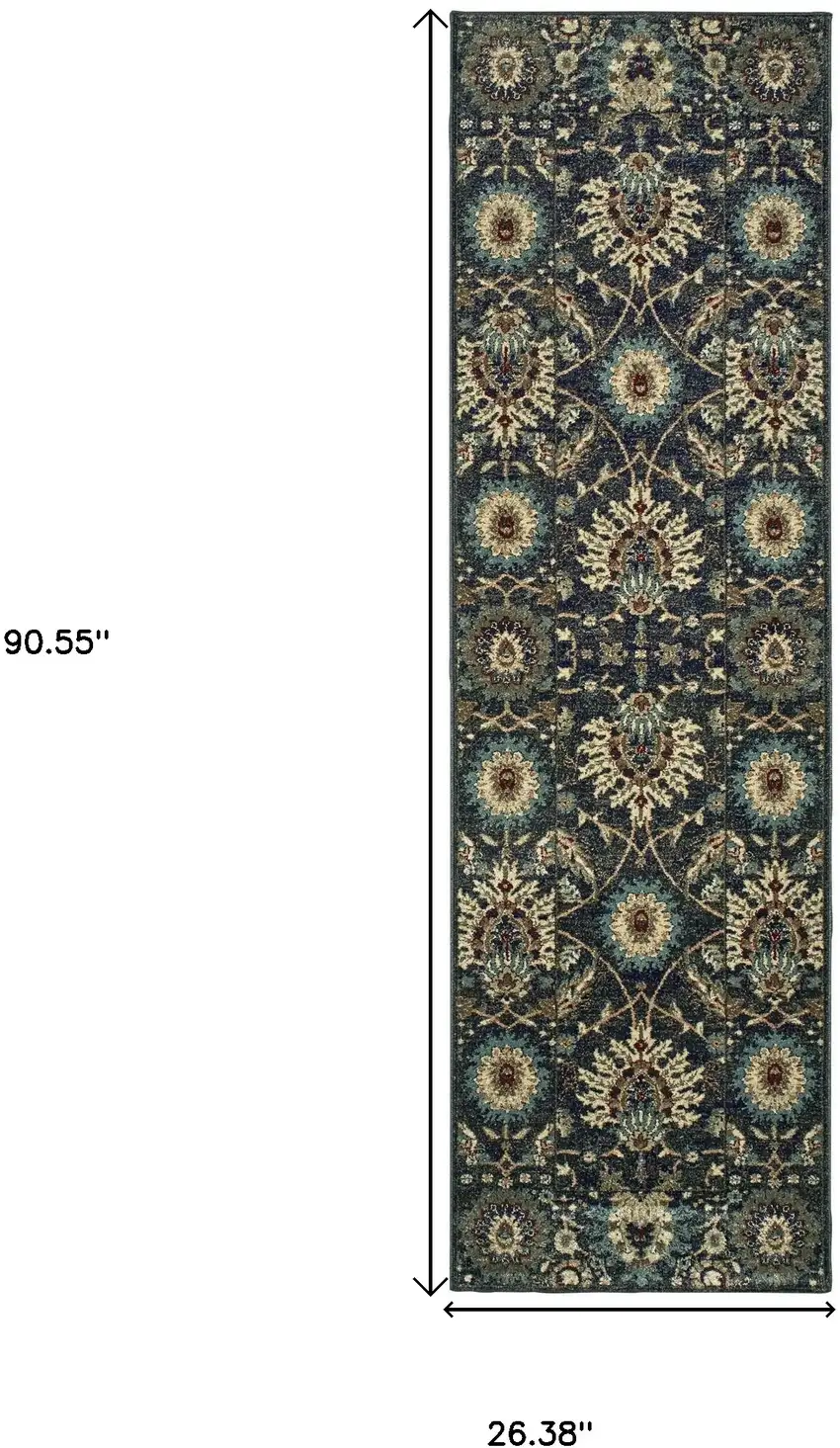 8' Navy Blue And Ivory Oriental Runner Rug Photo 5