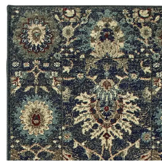 8' Navy Blue And Ivory Oriental Runner Rug Photo 4