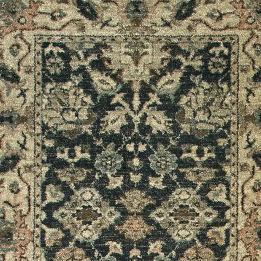 8' Navy Blue And Ivory Oriental Runner Rug Photo 6
