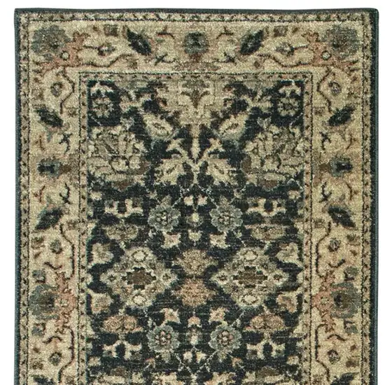 8' Navy Blue And Ivory Oriental Runner Rug Photo 4