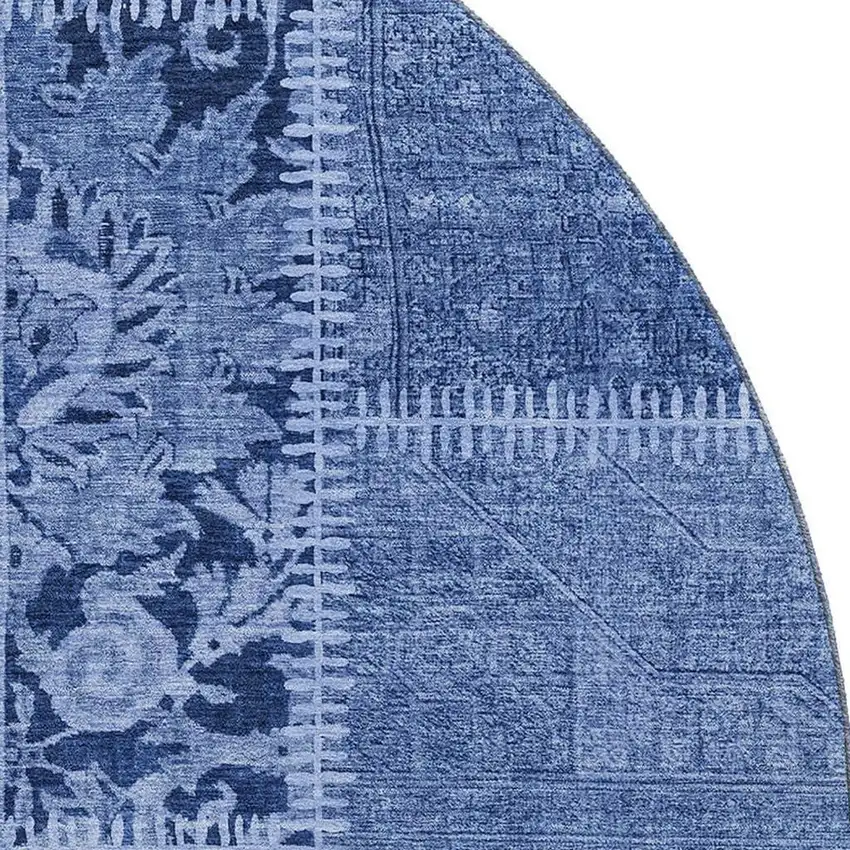 8' Navy Blue And Ivory Patchwork Washable Round Rug With UV Protection Photo 3