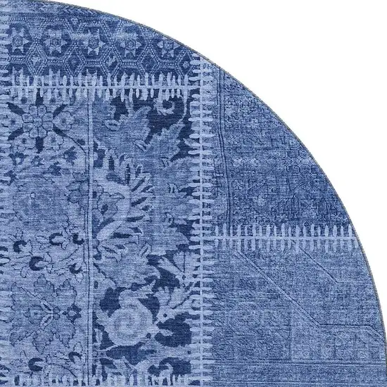 8' Navy Blue And Ivory Patchwork Washable Round Rug With UV Protection Photo 4