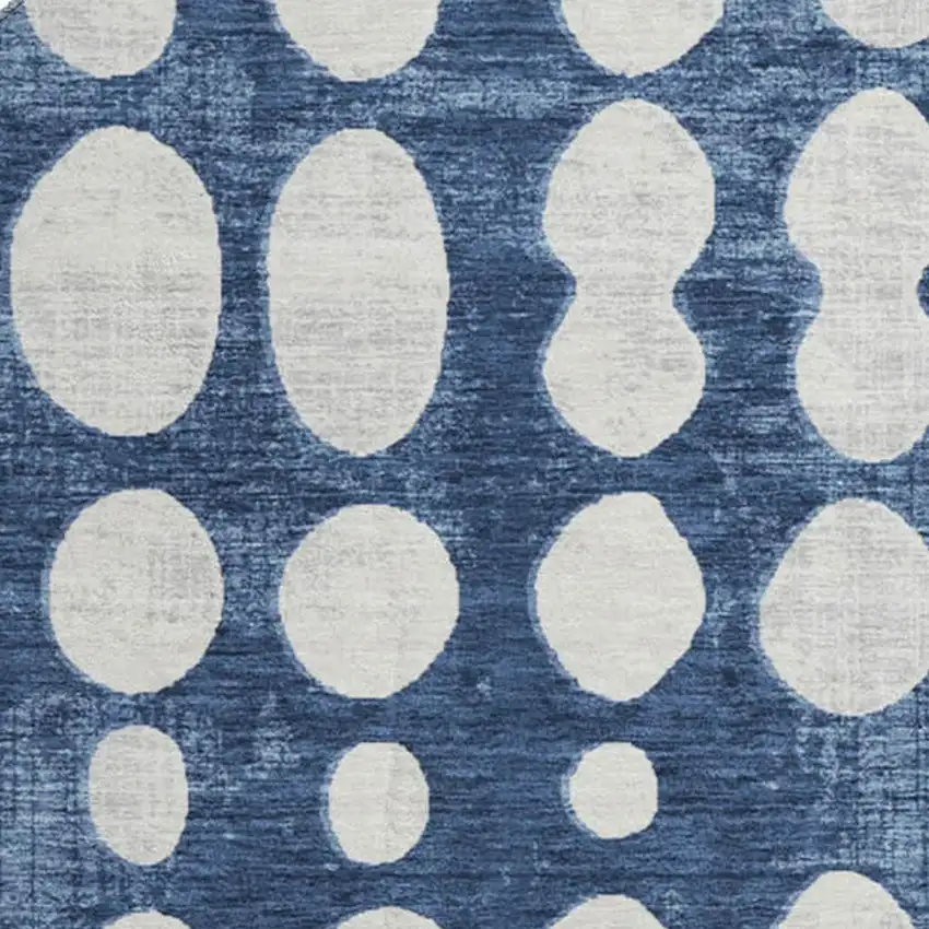 8' Navy Blue And Ivory Polka Dot Washable Round Rug With UV Protection Photo 4