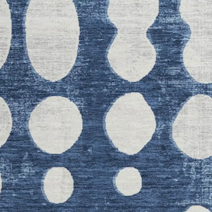 8' Navy Blue And Ivory Polka Dot Washable Round Rug With UV Protection Photo 3