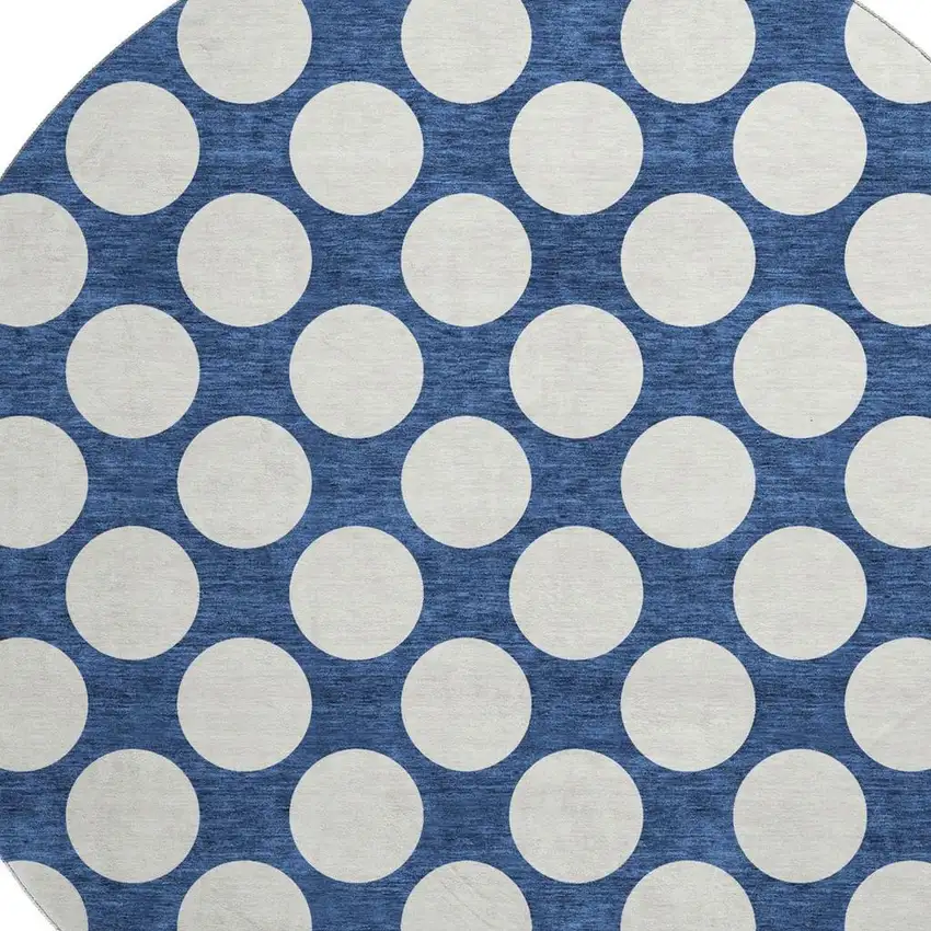 8' Navy Blue And Ivory Polka Dot Washable Round Rug With UV Protection Photo 3