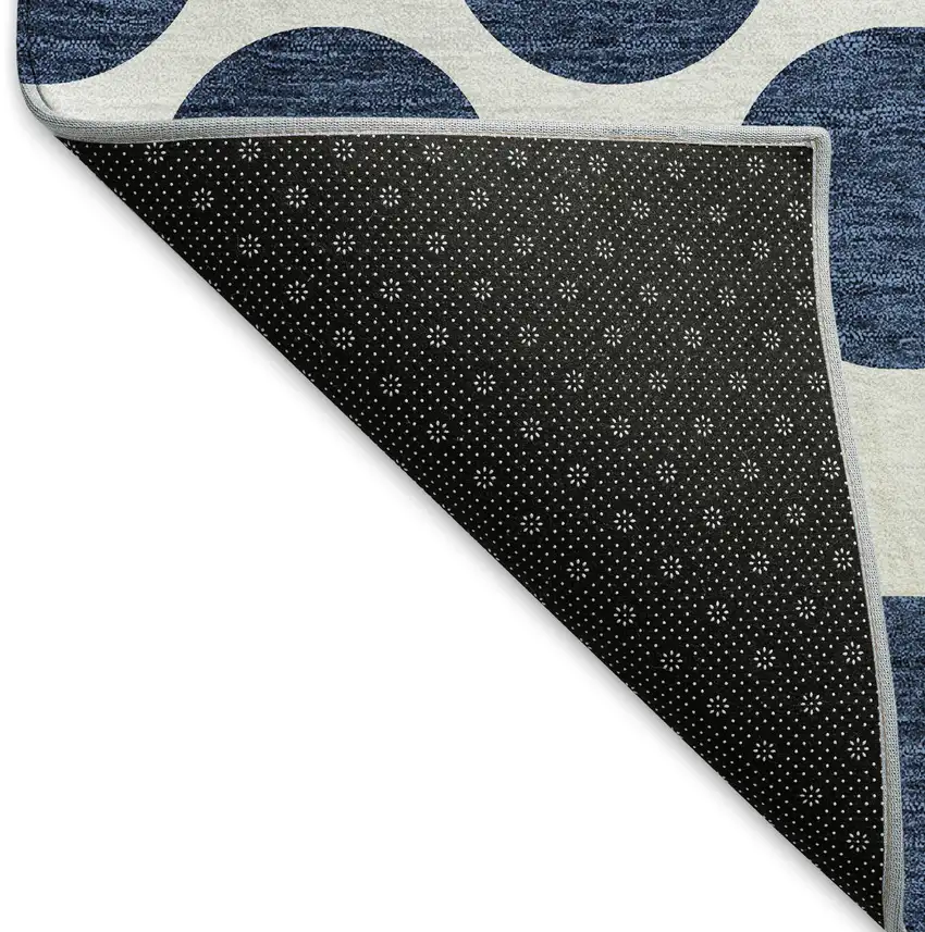 8' Navy Blue And Ivory Polka Dot Washable Round Rug With UV Protection Photo 5