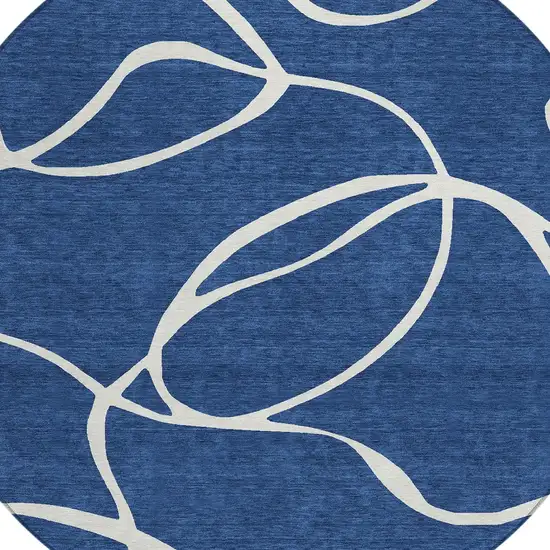 8' Navy Blue And Ivory Round Abstract Washable Indoor Outdoor Area Rug Photo 4