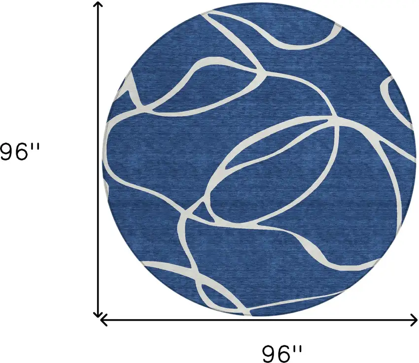8' Navy Blue And Ivory Round Abstract Washable Indoor Outdoor Area Rug Photo 3