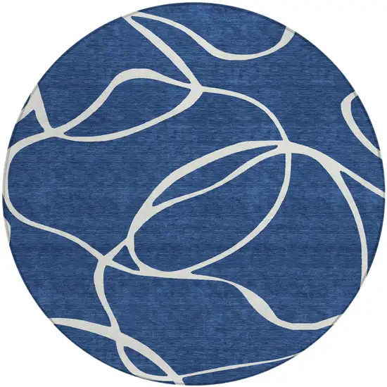 8' Navy Blue And Ivory Round Abstract Washable Indoor Outdoor Area Rug Photo 2