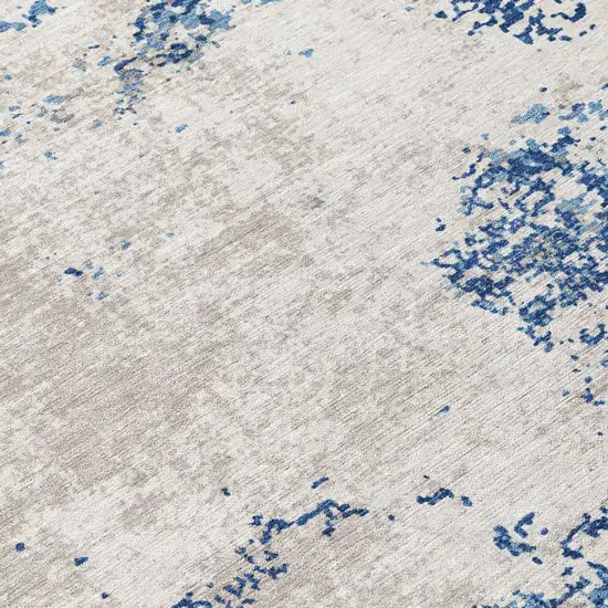 8' Navy Blue And Ivory Round Abstract Washable Indoor Outdoor Area Rug Photo 8