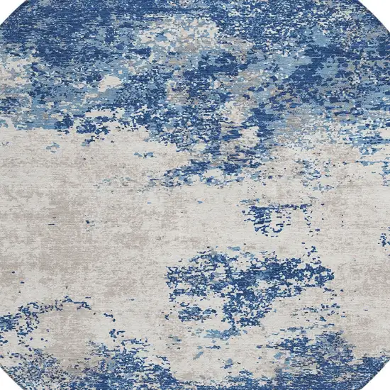 8' Navy Blue And Ivory Round Abstract Washable Indoor Outdoor Area Rug Photo 4