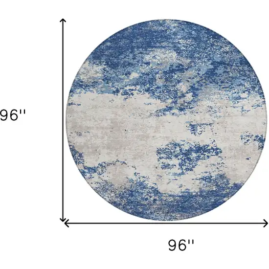 8' Navy Blue And Ivory Round Abstract Washable Indoor Outdoor Area Rug Photo 3