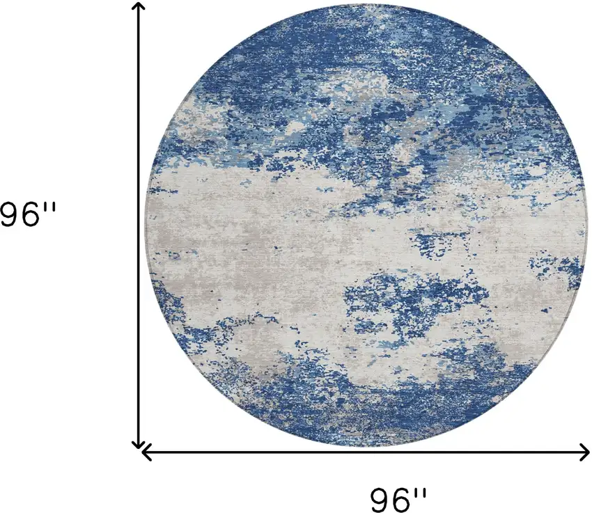 8' Navy Blue And Ivory Round Abstract Washable Indoor Outdoor Area Rug Photo 3