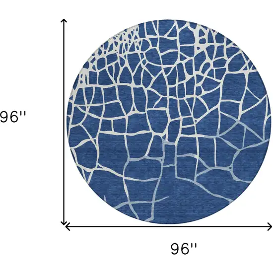 8' Navy Blue And Ivory Round Abstract Washable Indoor Outdoor Area Rug Photo 9