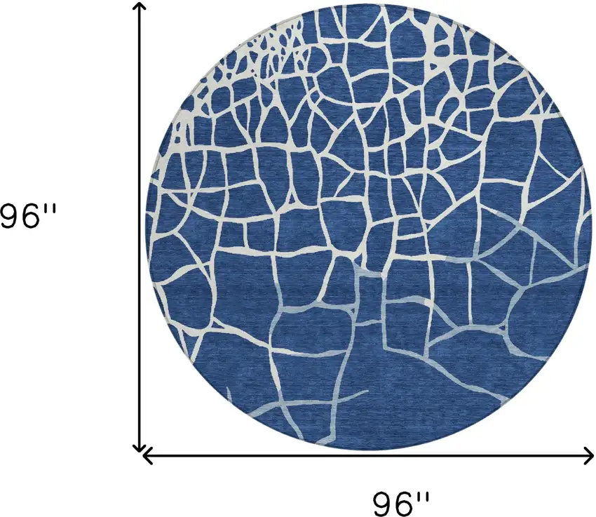 8' Navy Blue And Ivory Round Abstract Washable Indoor Outdoor Area Rug Photo 9