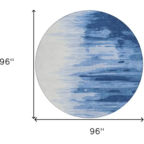 8' Navy Blue And Ivory Round Abstract Washable Indoor Outdoor Area Rug Photo 9