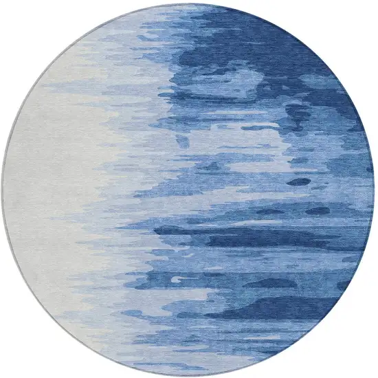 8' Navy Blue And Ivory Round Abstract Washable Indoor Outdoor Area Rug Photo 5