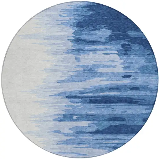 8' Navy Blue And Ivory Round Abstract Washable Indoor Outdoor Area Rug Photo 2
