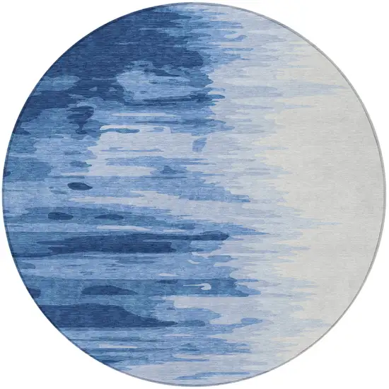 8' Navy Blue And Ivory Round Abstract Washable Indoor Outdoor Area Rug Photo 6