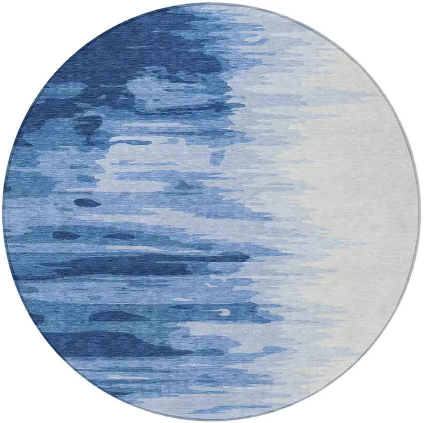 8' Navy Blue And Ivory Round Abstract Washable Indoor Outdoor Area Rug Photo 6