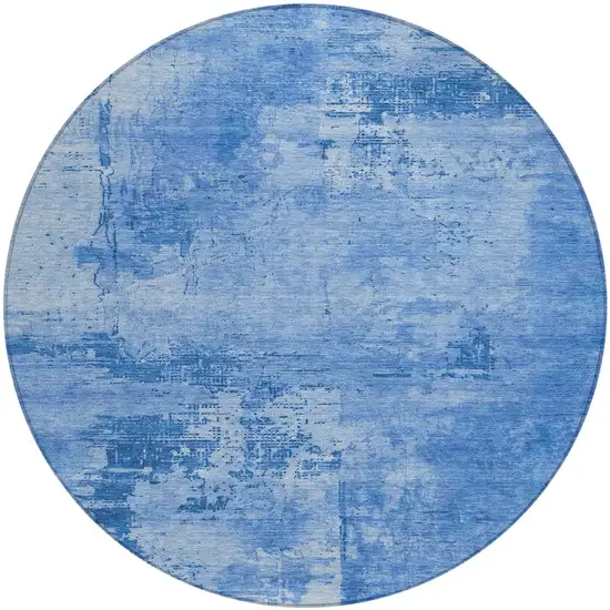 8' Navy Blue And Ivory Round Abstract Washable Indoor Outdoor Area Rug Photo 2